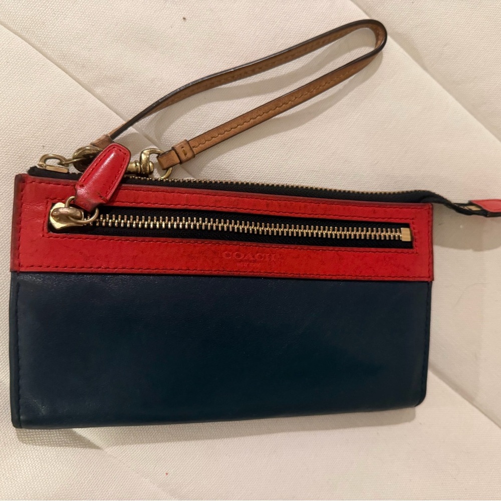Coach Legacy Color Block Double Zip Wristlet Wallet 7.5x4.5